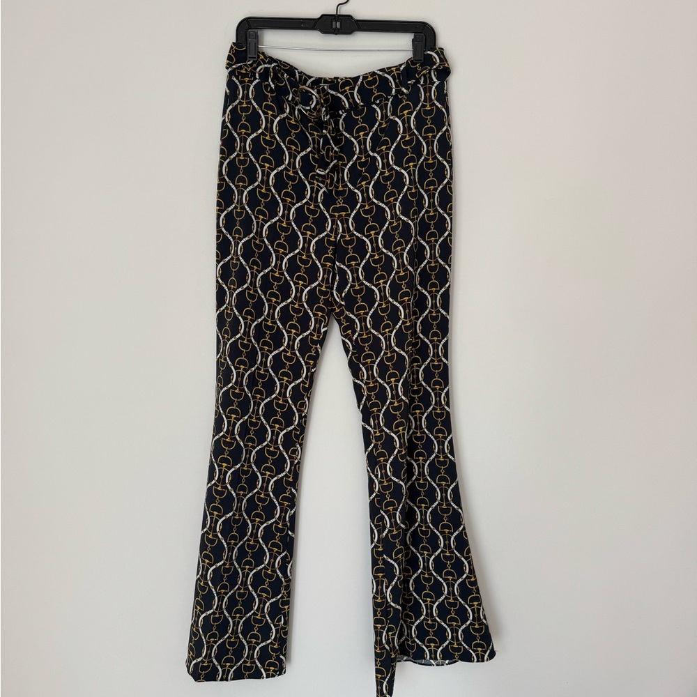 Zara Chain Patterned Flare Pants with Gold Belt